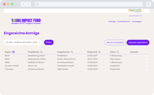 Screenshot der Website des Young Impact Funds. Aufgenommen auf einem Computer.