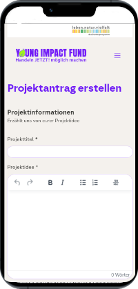 Screenshot der Website des Young Impact Funds. Aufgenommen mit einem Mobiltelefon.