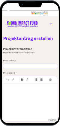 Mobile Ansicht des Projekts: Formular zum Erstellen eines Projektantrags